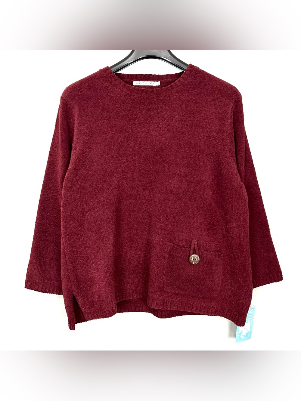Lulu-B Terry Knit Sweater Women’s Size XL Crew Neck Pullover Pocket Artsy Boho